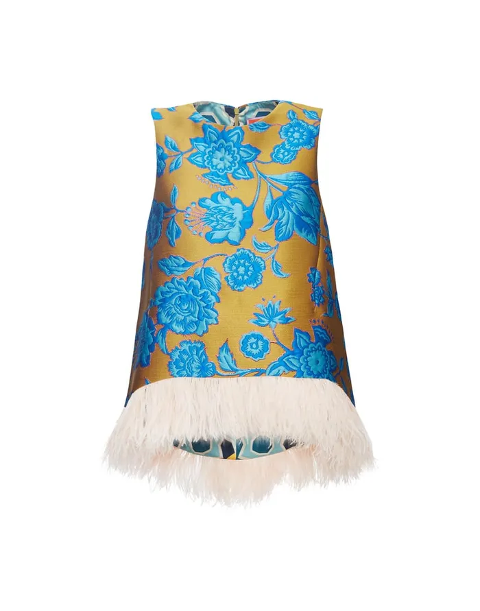 La Doublej La Scala Top Hottie Turquoise In Jacquard With Feathers Women Shirts and Tops