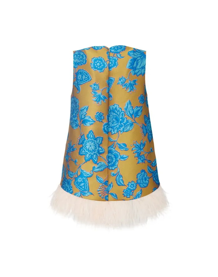 La Doublej La Scala Top Hottie Turquoise In Jacquard With Feathers Women Shirts and Tops