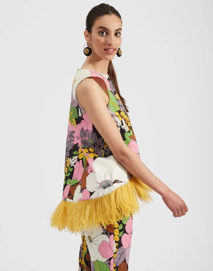 La Doublej La Scala Top With Feathers Big Flower In Shot Cotton Women Shirts and Tops