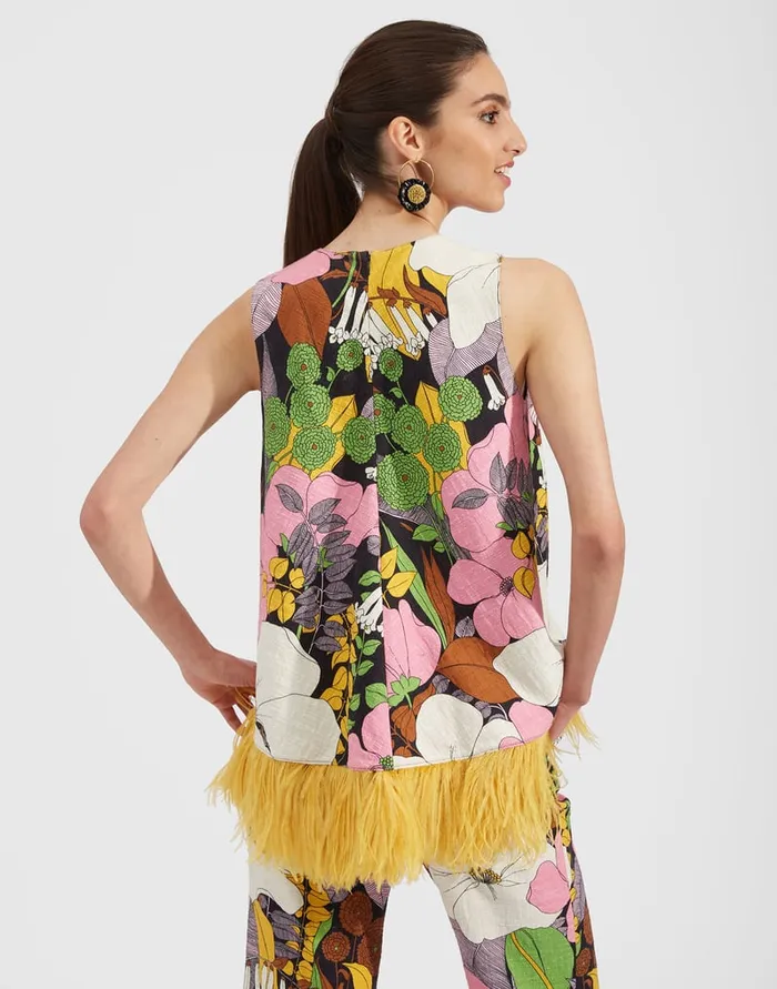 La Doublej La Scala Top With Feathers Big Flower In Shot Cotton Women Shirts and Tops