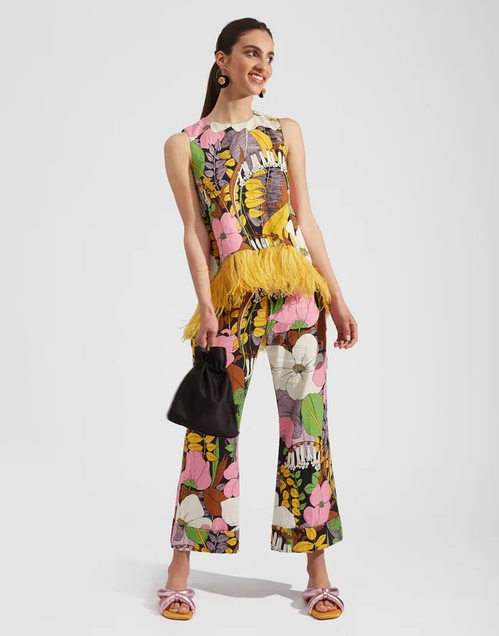 La Doublej La Scala Top With Feathers Big Flower In Shot Cotton Women Shirts and Tops