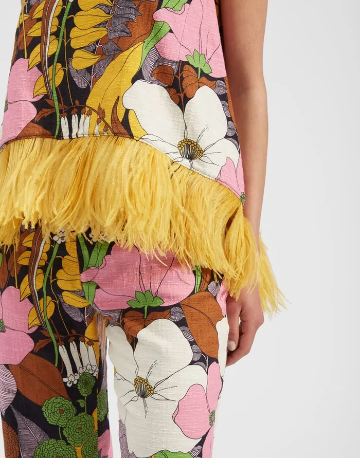 La Doublej La Scala Top With Feathers Big Flower In Shot Cotton Women Shirts and Tops