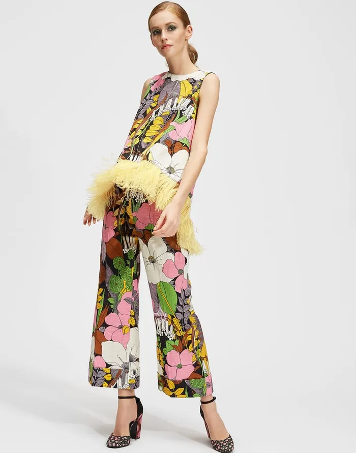 La Doublej La Scala Top With Feathers Big Flower In Shot Cotton Women Shirts and Tops
