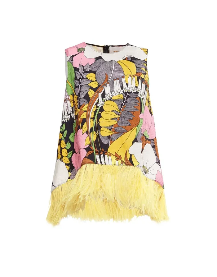 La Doublej La Scala Top With Feathers Big Flower In Shot Cotton Women Shirts and Tops
