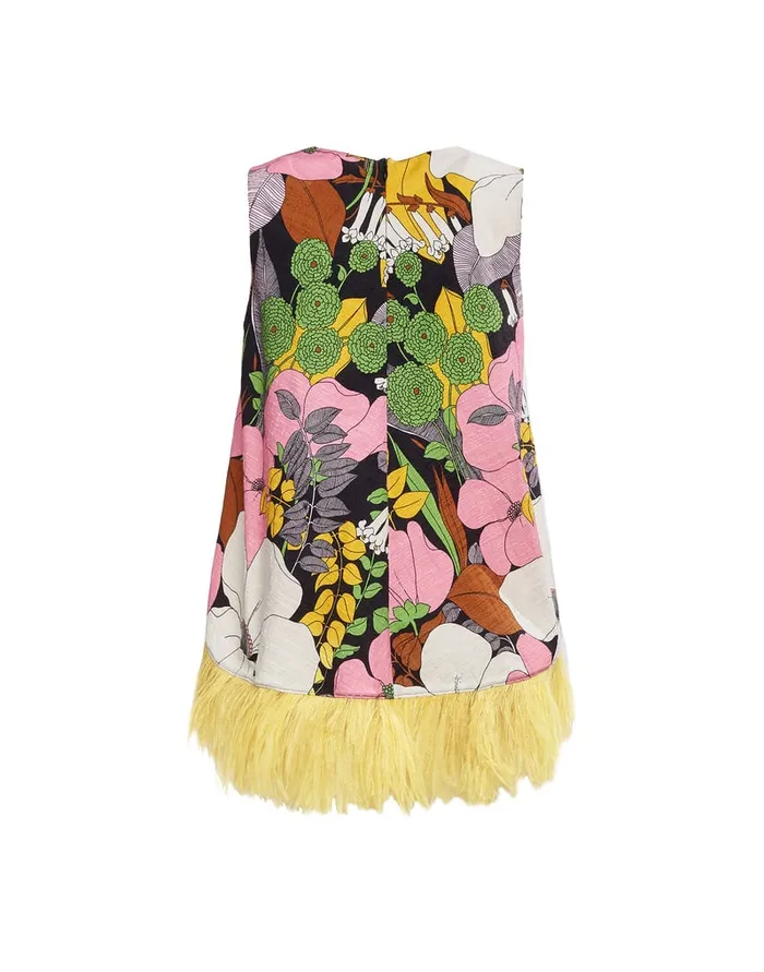La Doublej La Scala Top With Feathers Big Flower In Shot Cotton Women Shirts and Tops