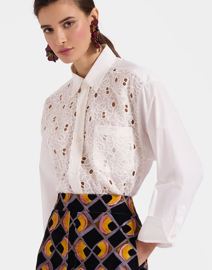 La Doublej Lacey Better Than Your Boyfriend039s Shirt Solid Ivory In Sangallo Women Shirts and Tops