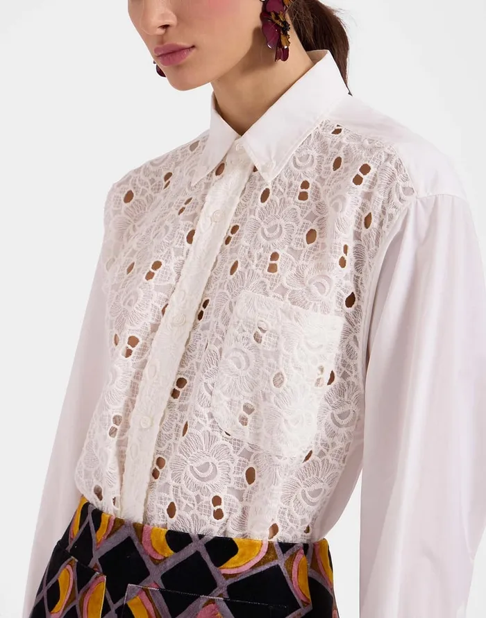 La Doublej Lacey Better Than Your Boyfriend039s Shirt Solid Ivory In Sangallo Women Shirts and Tops