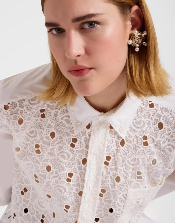 La Doublej Lacey Better Than Your Boyfriend039s Shirt Solid Ivory In Sangallo Women Shirts and Tops
