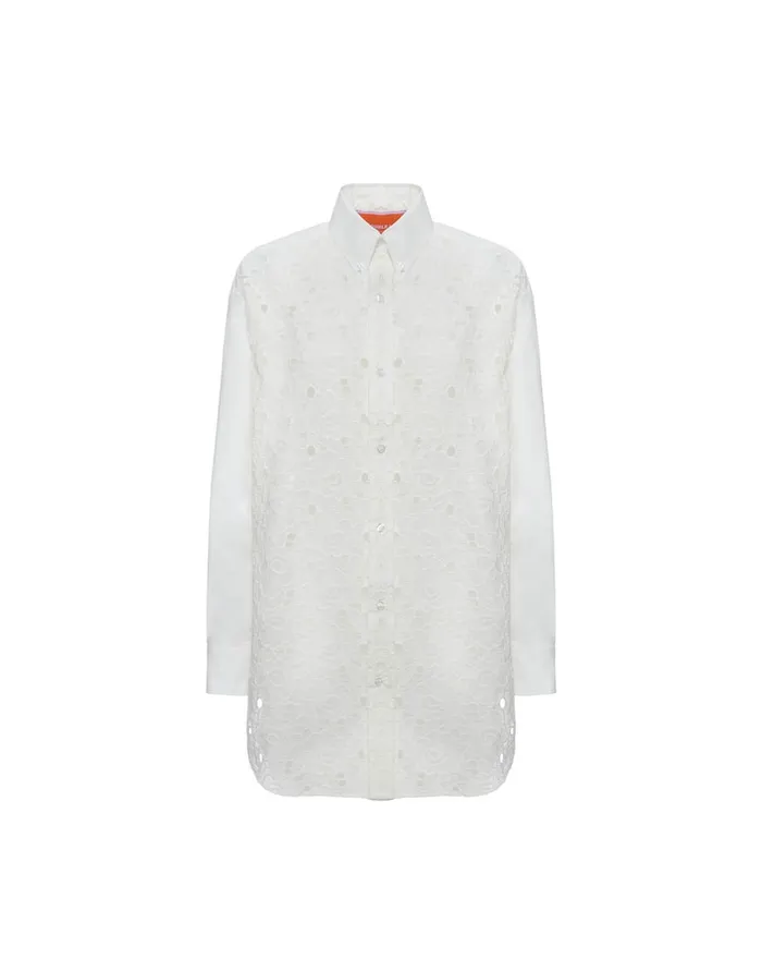 La Doublej Lacey Better Than Your Boyfriend039s Shirt Solid Ivory In Sangallo Women Shirts and Tops