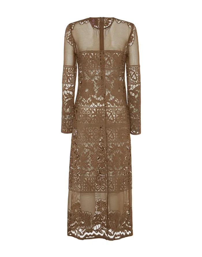 La Doublej Lacey Long Sleeve Swing Dress Military Green In Cotton Lace Women Dresses