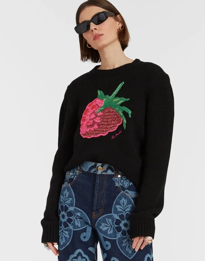 La Doublej Lampone Sweater Black In Wool Embroidered Women Knitwear