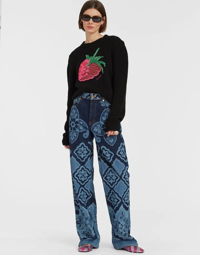 La Doublej Lampone Sweater Black In Wool Embroidered Women Knitwear