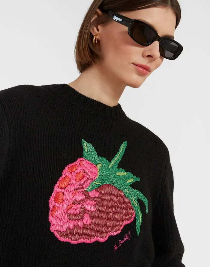 La Doublej Lampone Sweater Black In Wool Embroidered Women Knitwear
