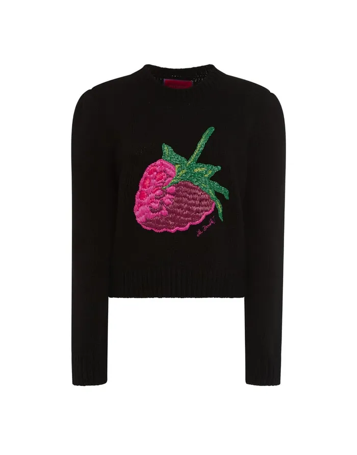 La Doublej Lampone Sweater Black In Wool Embroidered Women Knitwear