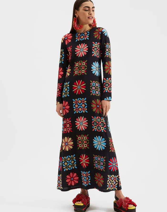 La Doublej Long Sleeve Swing Dress Vetrata Grande In Sable Women Dresses