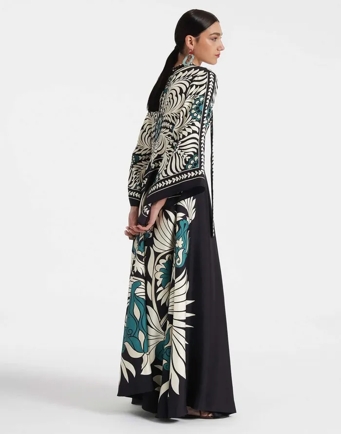 La Doublej Magnifico Dress Mix Tiles Place Black In Silk Twill Women Party Dressing