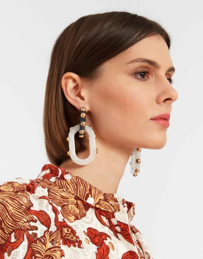 La Doublej Nefertiti Double Earrings Solid Teal In Acrylic Resin Women Jewelry