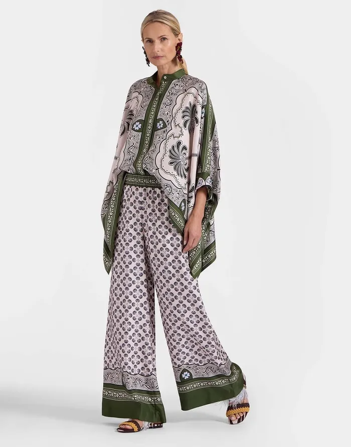 La Doublej Palazzo Pants Mirage Place Green In Silk Twill Women Shorts and Pants