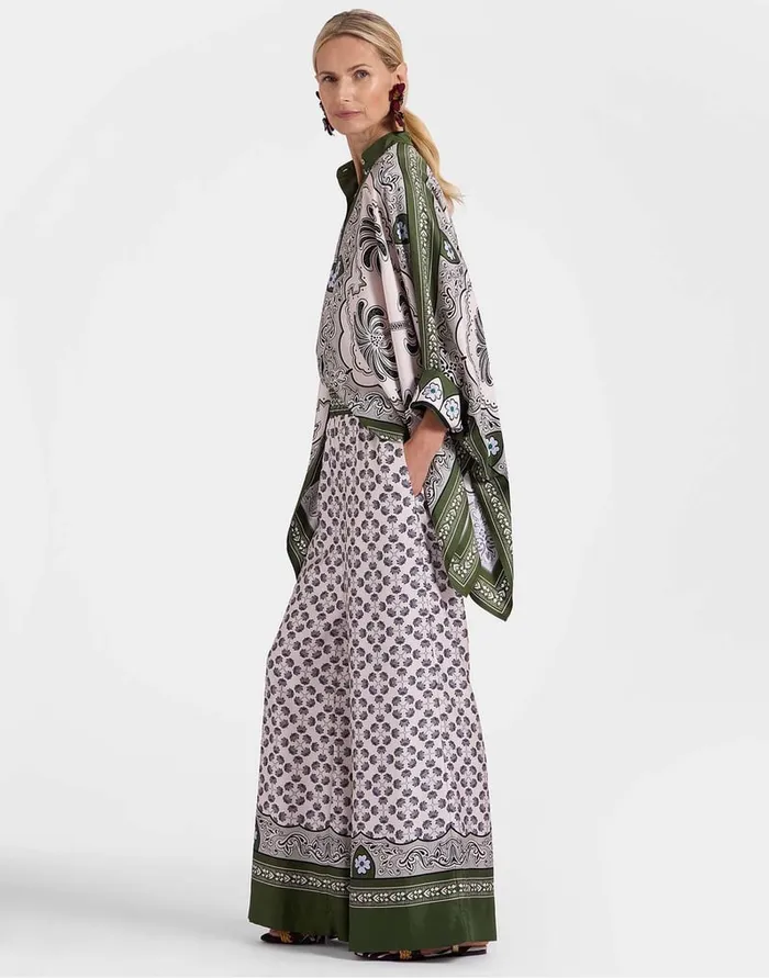 La Doublej Palazzo Pants Mirage Place Green In Silk Twill Women Shorts and Pants