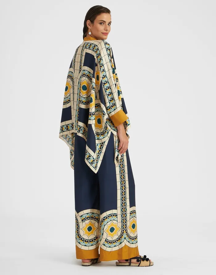 La Doublej Palazzo Pants Mudejar Place Blue In Silk Twill Women Shorts and Pants