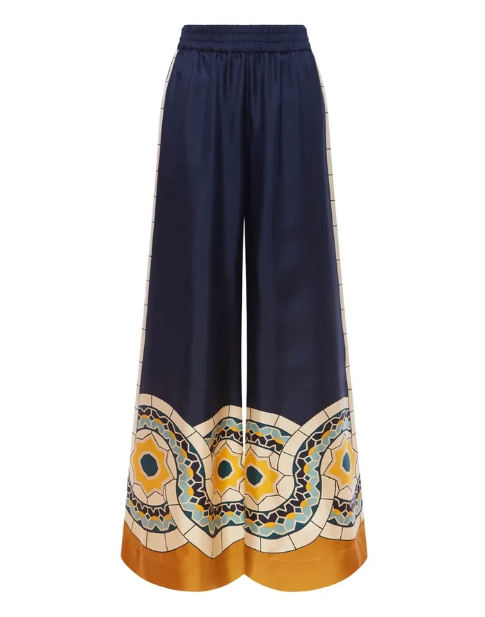 La Doublej Palazzo Pants Mudejar Place Blue In Silk Twill Women Shorts and Pants