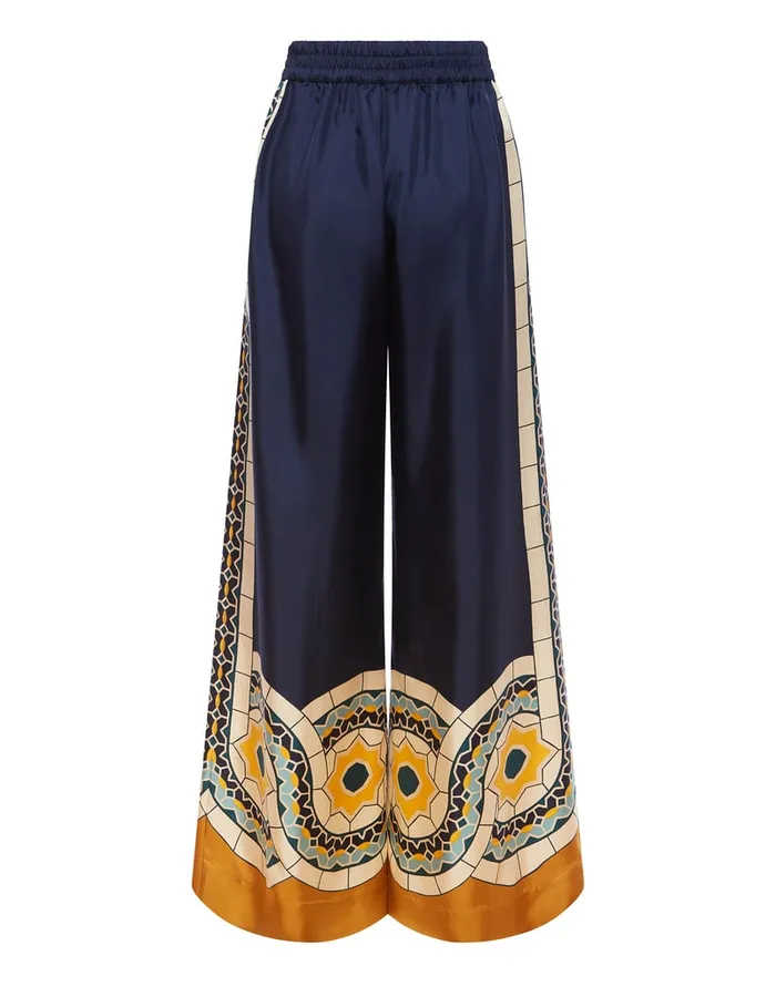 La Doublej Palazzo Pants Mudejar Place Blue In Silk Twill Women Shorts and Pants