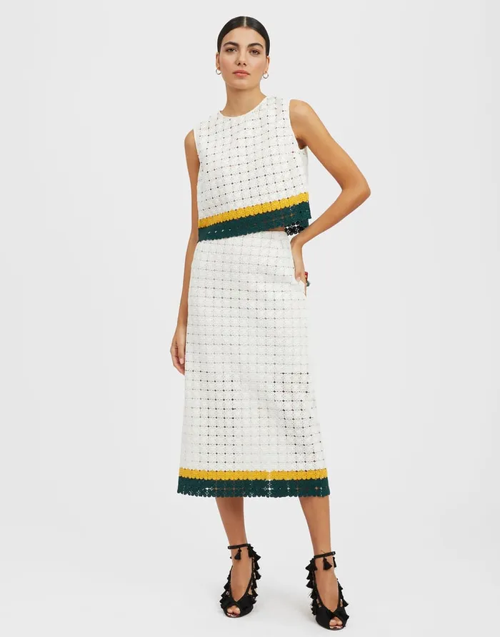 La Doublej Pencil Skirt Clover White In Embroidered Cotton Women Skirts