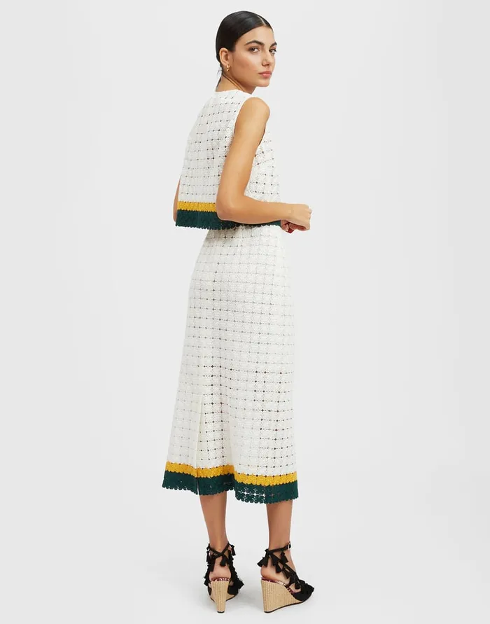La Doublej Pencil Skirt Clover White In Embroidered Cotton Women Skirts
