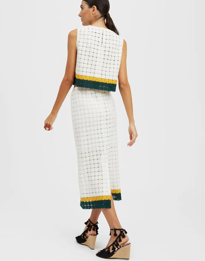 La Doublej Pencil Skirt Clover White In Embroidered Cotton Women Skirts