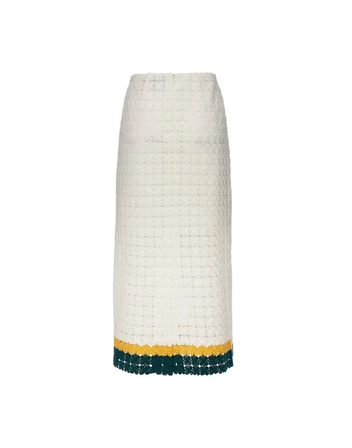 La Doublej Pencil Skirt Clover White In Embroidered Cotton Women Skirts