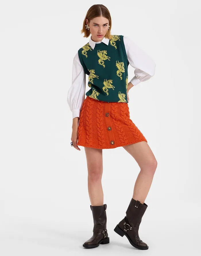 La Doublej Portrait Mini Skirt Solid Rust In Chunky Wool Women Skirts