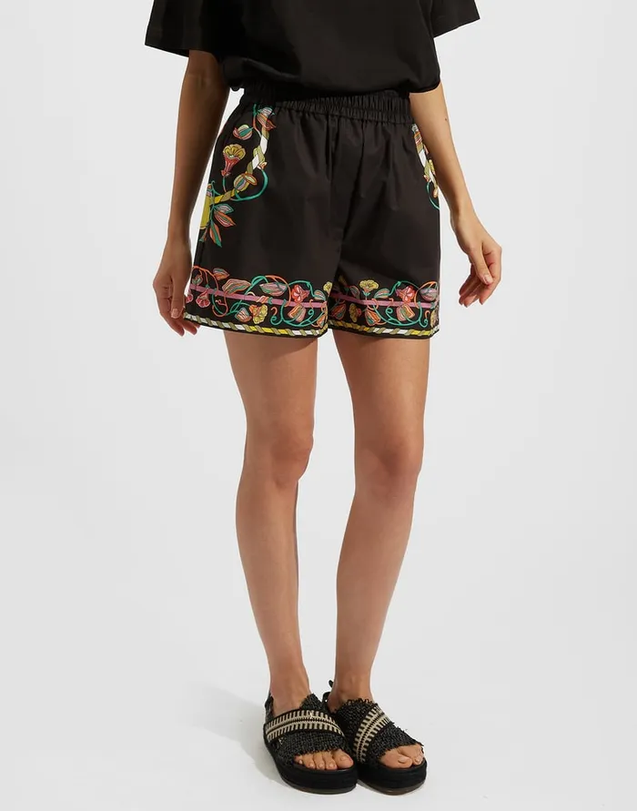 La Doublej PullUp Shorts Borboni Place Nero In Cotton Poplin Women Shorts and Pants