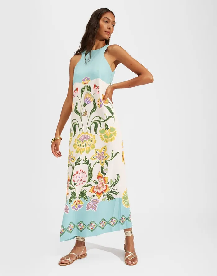 La Doublej Racer Dress Folk Flowers Azzurro Place In Viscose Jersey Women Dresses
