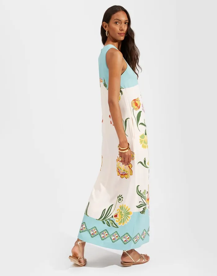 La Doublej Racer Dress Folk Flowers Azzurro Place In Viscose Jersey Women Dresses