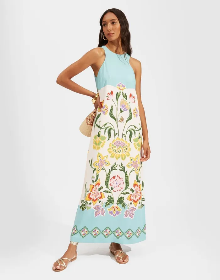 La Doublej Racer Dress Folk Flowers Azzurro Place In Viscose Jersey Women Dresses