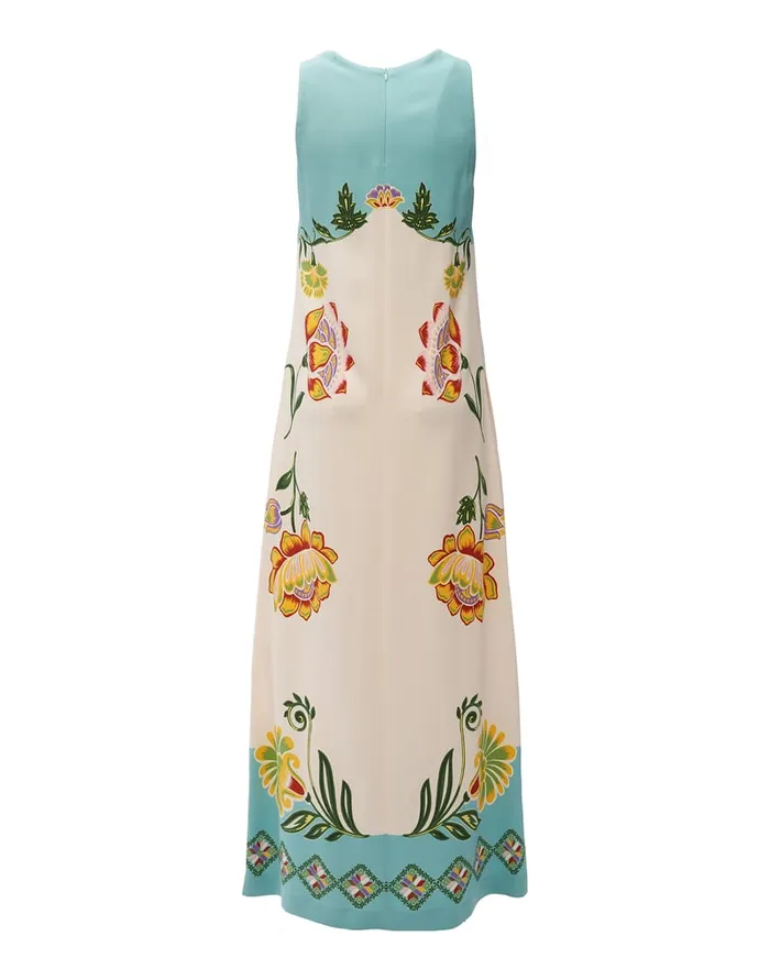 La Doublej Racer Dress Folk Flowers Azzurro Place In Viscose Jersey Women Dresses