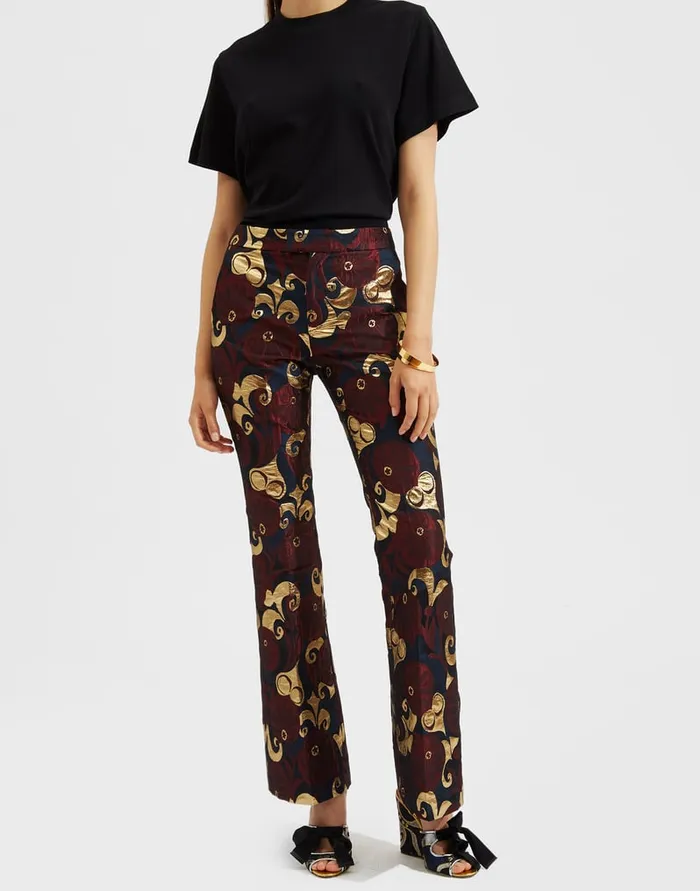 La Doublej Saturday Night Pants Moonflower Gold In Jacquard Women Shorts and Pants