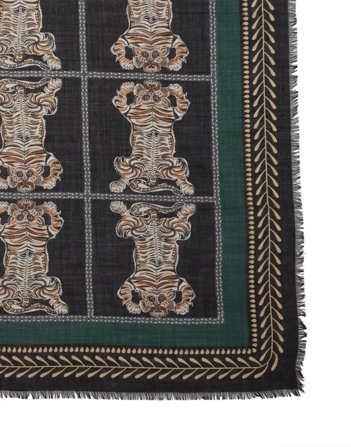 La Doublej Shawl 135215135 Tiger Tiles In Twill Silk Women Foulards and Scarves