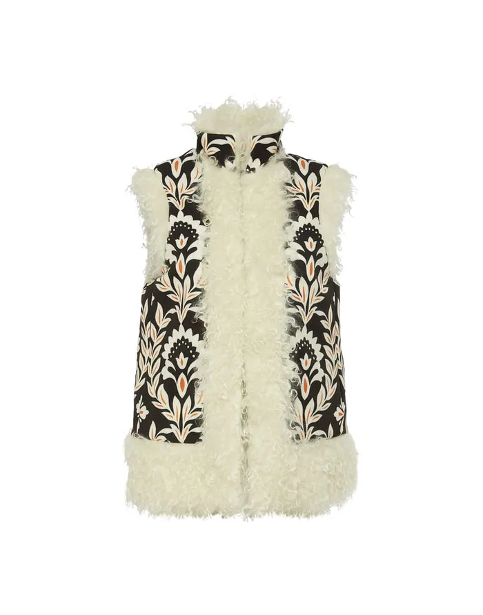 La Doublej Sleeveless Folk Jacket Ghirlanda Black In Compact Jersey Women Outerwear