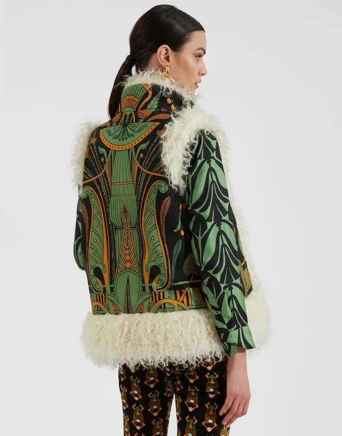 La Doublej Sleeveless Folk Jacket The Nile Place Black In Faille Women Outerwear
