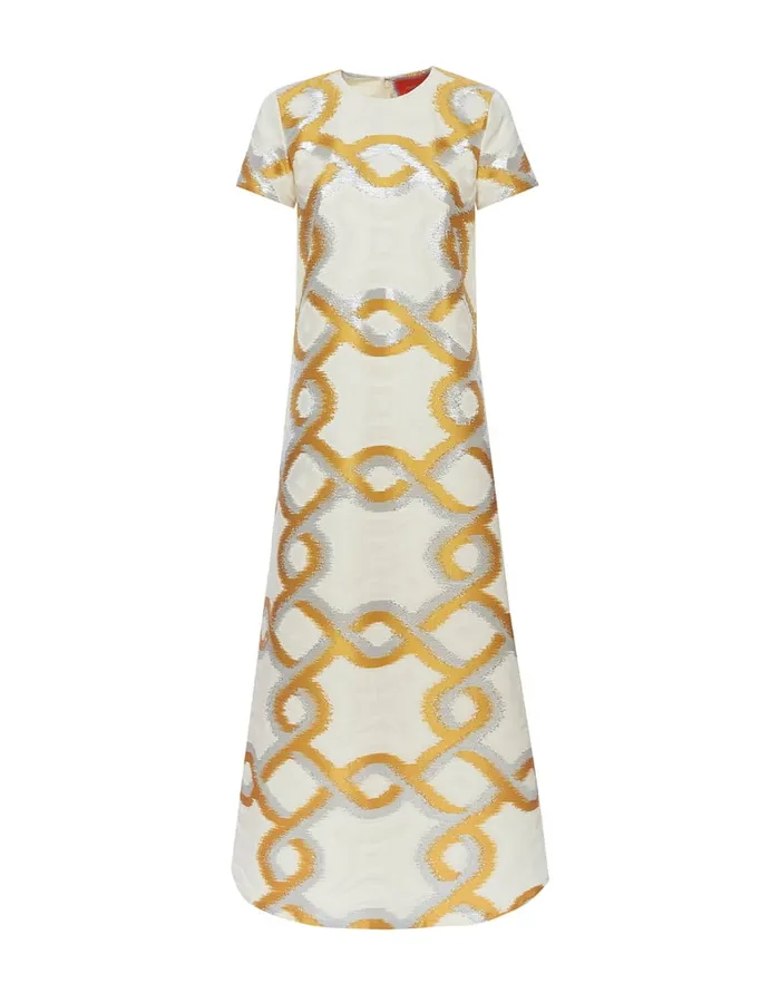 La Doublej Super Swing Dress Tackle Gold In Jacquard Women Party Dressing