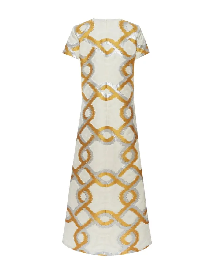 La Doublej Super Swing Dress Tackle Gold In Jacquard Women Party Dressing