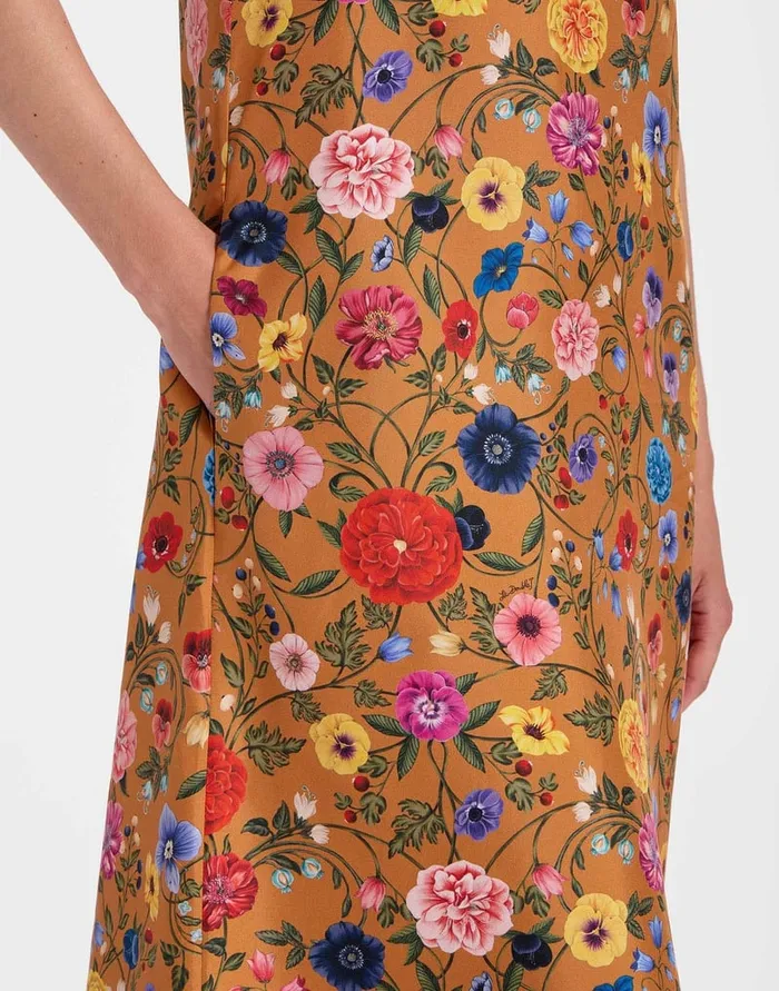 La Doublej Swing Dress Botticelli Rust In Silk Twill With Feathers Women Party Dressing