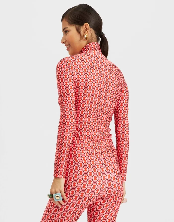 La Doublej Turtleneck Sugar Rush Red In Skinny Jersey Women Loungewear