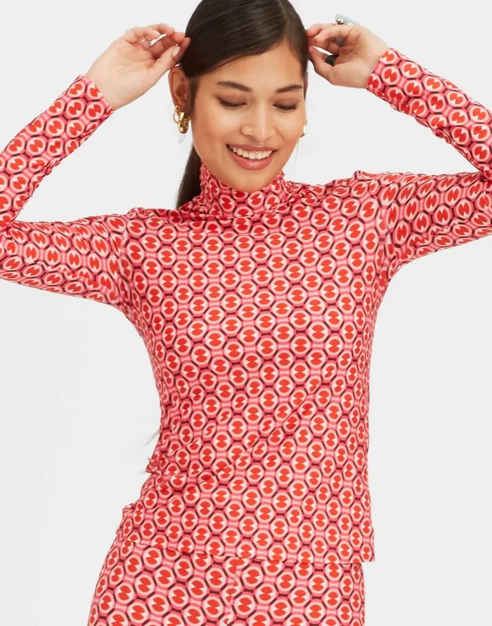 La Doublej Turtleneck Sugar Rush Red In Skinny Jersey Women Loungewear