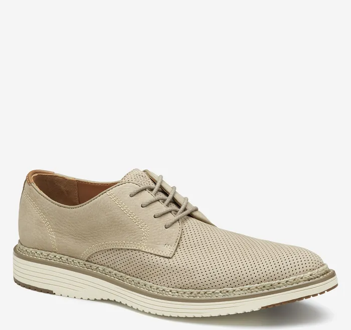 LaceUps Men Johnston and Murphy Upton Perfed Plain Toe Taupe Nubuck