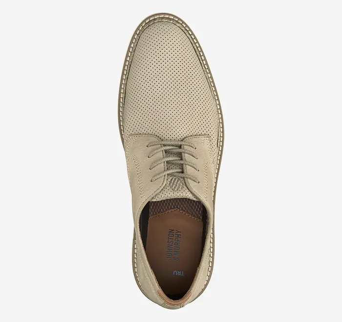 LaceUps Men Johnston and Murphy Upton Perfed Plain Toe Taupe Nubuck