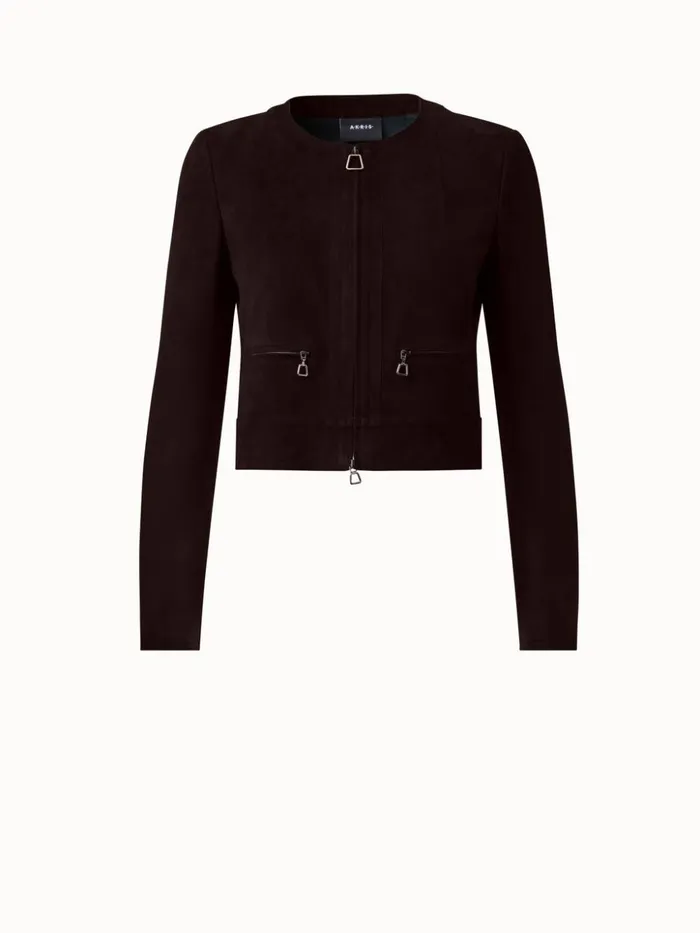Lambskin Suede Short Jacket Blackberry Women Akris Jackets