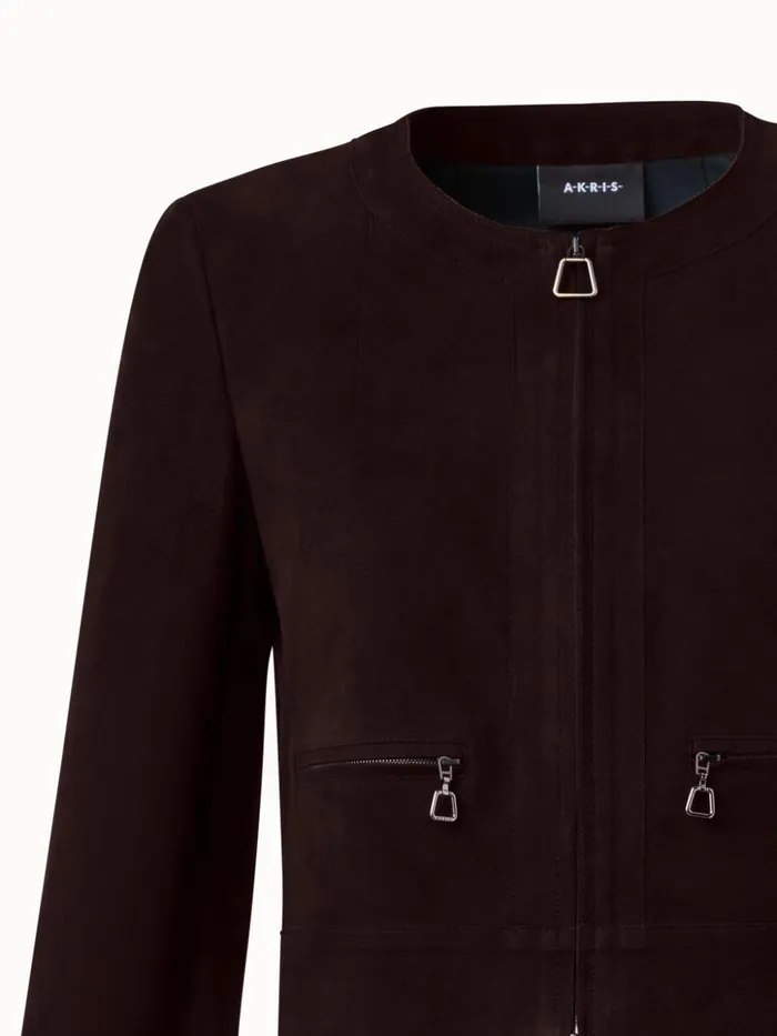Lambskin Suede Short Jacket Blackberry Women Akris Jackets