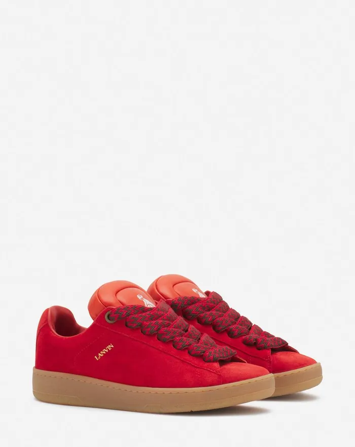 Lanvin X Future Hyper Curb Sneakers In Leather And Suede For Men Poppy Redorange Men Lanvin Sneakers Lanvin X Future Hyper Curb Sneakers In Leather And Suede For Men Poppy Redorange Men Lanvin Sneakers